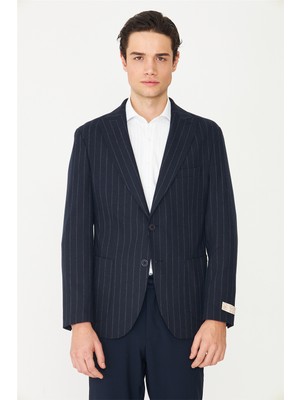 White Stone Lacivert Çizgili Spor Blazer Ceket