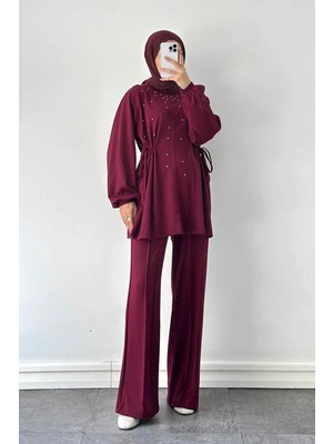 Lamelif Taşlı Ikili Takım Bordo