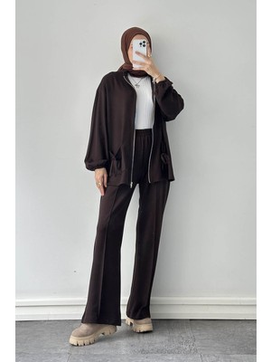 Lamelif Biyeli Cepli Ikili Takım Acı Kahverengi