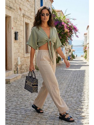 Lela Pamuklu Relaxed Fit Geniş Paça Müslim Pantolon Bayan Pantolon 668YP5502