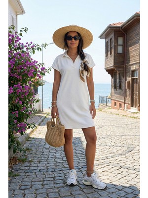 Lela Regular Fit Polo Yaka Mini Elbise Bayan Elbise 5866153