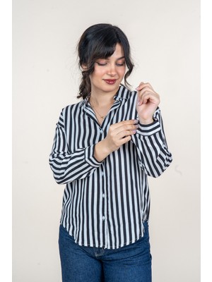 MissVina Miss Vina Çizgili Viskon Gömlek