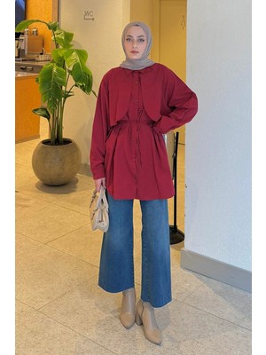 Lamelif Pelerin Detaylı Gömlek Bordo