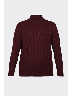 White Stone Bordo Yarım Balıkçı Yaka Fitilli Triko Kazak