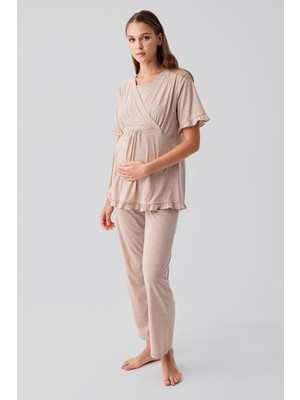 Artış Collection Kısa Kollu Emzirme Bölmeli Ayarlanabilir Bel Pamuklu Hamile Pijama Takım 19218