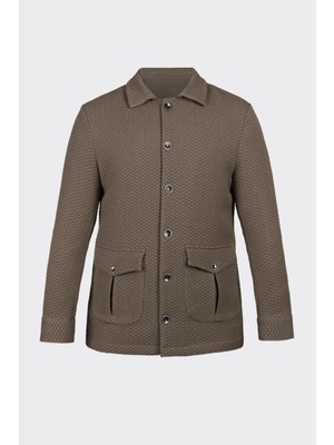 White Stone Yeşil Rahat Kesim iki Cepli Düğmeli Desenli Gömlek Ceket