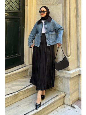 Lamelif Çıtçıtlı Denim Ceket Mavi