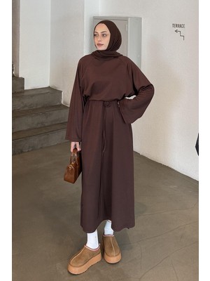 Lamelif Bağlama Detaylı Elbise Acı Kahverengi