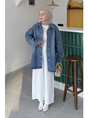 Lamelif Oversize Denim Gömlek Kot Mavisi