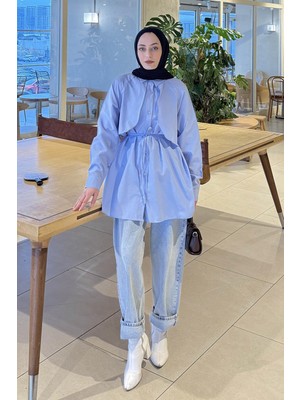 Lamelif Pelerin Detaylı Gömlek Bebe Mavisi