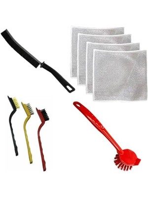 Renklimestore Temizlik Seti, 9 Parça: 3 Adet Fırça, 4 Adet Bez, 1 Adet Uzun Fırça, 1 Adet Bulaşık Lavabo Fırçası