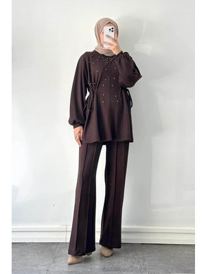 Lamelif Taşlı Ikili Takım Acı Kahverengi