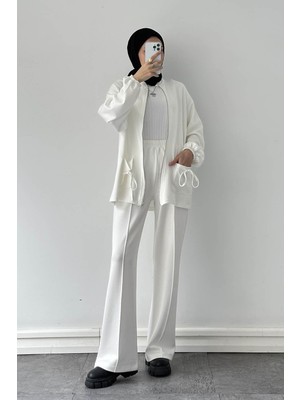 Lamelif Biyeli Cepli Ikili Takım Beyaz