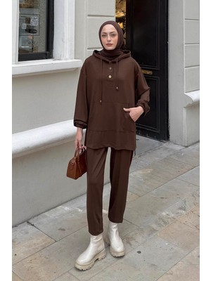 Lamelif Kapüşonlu Ikili Takım Acı Kahverengi