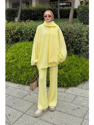 Lamelif Atkılı Örgü Desen Ikili Takım Sarı