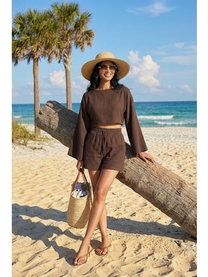 Lela Pamuklu Comfort Fit Yuvarlak Yaka Şortlu Müslim Takım Bayan Takım 5866317