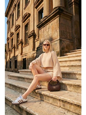 Lela Pamuklu Comfort Fit Yuvarlak Yaka Şortlu Müslim Takım Bayan Takım 5866317