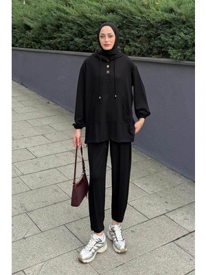 Lamelif Kapüşonlu Ikili Takım Siyah