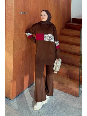 Lamelif Desenli Triko Takım Acı Kahverengi