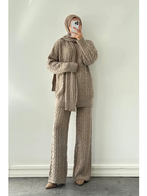 Lamelif Atkılı Örülü Tesettür Takım Taş