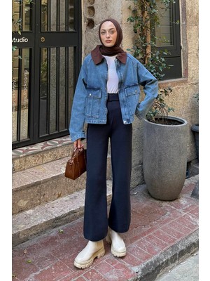 Lamelif Çıtçıtlı Denim Ceket Acı Kahverengi