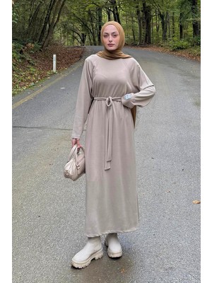 Lamelif Arma Detaylı Elbise Bej