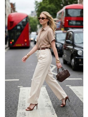 Lela Pamuklu Wide Leg Yüksek Bel Geniş Paça Kemerli Pantolon Bayan Pantolon 668YP5429