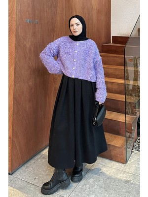 Lamelif Yumoş Havlu Desen Hırka Lila