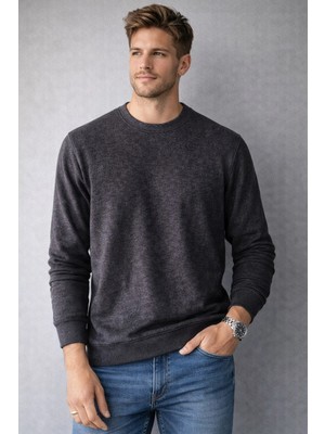 İnce Moda Giyim Erkek Basic Bisiklet Yaka Uzun Kollu Sweatshirt