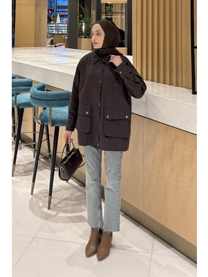 Lamelif Ekose Garnili Ceket Acı Kahverengi