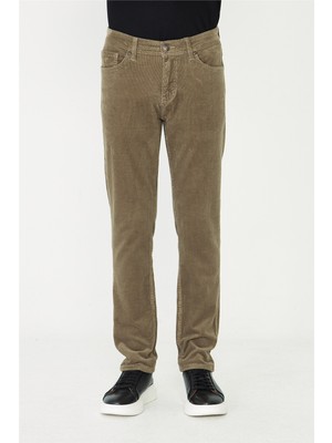 White Stone Bej Düz Kesim Fitilli Kadife Günlük Pantolon