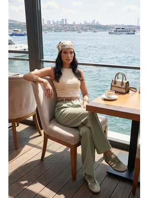 Lela Pamuklu Wide Leg Yüksek Bel Geniş Paça Kemerli Pantolon Bayan Pantolon 668YP5429