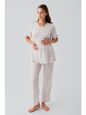 Artış Collection Kısa Kollu Emzirme Bölmeli Ayarlanabilir Bel Pamuklu Hamile Pijama Takım 19218