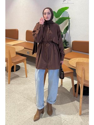 Lamelif Pelerin Detaylı Gömlek Acı Kahverengi