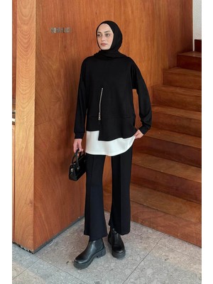 Lamelif Fermuarlı Garnili Takım Siyah