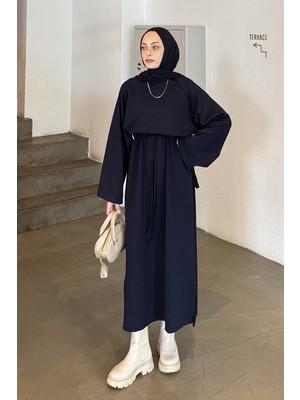 Lamelif Bağlama Detaylı Elbise Lacivert