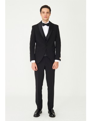 White Stone Siyah Şal Yaka Damatlık