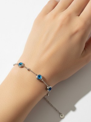 Atalya Accessory Nazar Boncuklu Çelik Bileklik Kadın – Göz Detaylı Silver Renk, Kararma Yapmaz, Şans Bilekliği