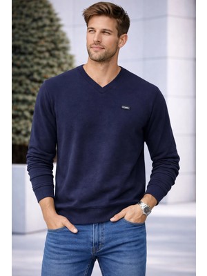 İnce Moda Giyim Erkek V Yaka Basic Uzun Kollu Sweatshirt