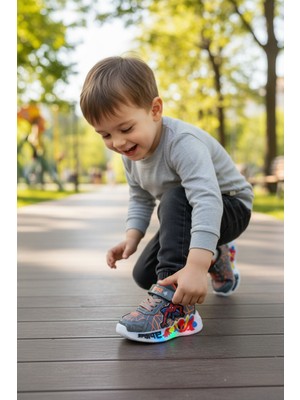 Enoch Örümcek Adam Figürlü Örümcek Ağı Grafik Desenli ve Cırtlı Sportif Çocuk Ayakkabı