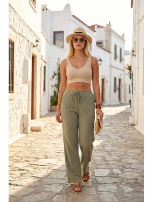 Lela Pamuklu Comfort Fit Yüksek Bel Geniş Paça Pantolon Bayan Pantolon 668YP5540