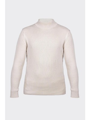 White Stone Krem Yarım Balıkçı Yaka Fitilli Triko Kazak
