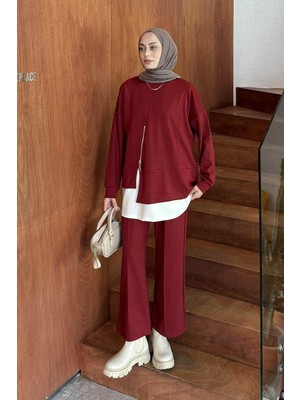 Lamelif Fermuarlı Garnili Takım Bordo