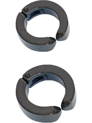 Senson Erkek Küpesi - 2 Adet Siyah Çelik Kıstırmalı Küpe Paslanmaz Atmaz Çelik Siyah Küpe - Lisinya