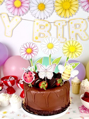 Fluparty Papatya Temalı Pasta Süsü - Daisy Konsept Cake Topper