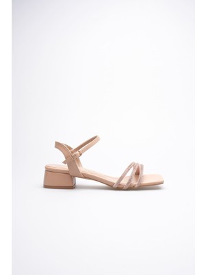 Shoegar Kadın Nude Taş Detaylı Kalın Topuklu Şık Sandalet EATR20MY26D