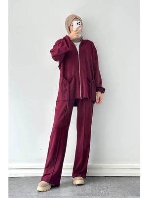 Lamelif Biyeli Cepli Ikili Takım Bordo