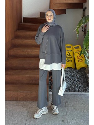 Lamelif Fermuarlı Garnili Takım Antrasit