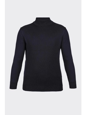 White Stone Lacivert Yarım Balıkçı Yaka Fitilli Triko Kazak