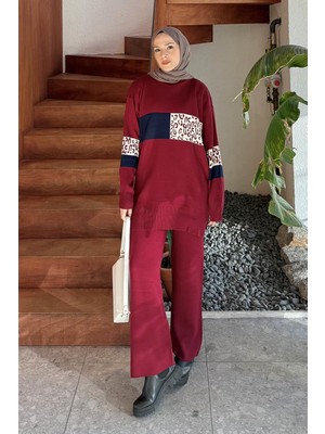 Lamelif Desenli Triko Takım Bordo
